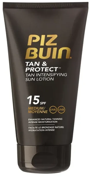 Įdegį spartinantis apsaugos nuo saulės losjonas Piz Buin Tan And Protect, SPF 15, 150 ml