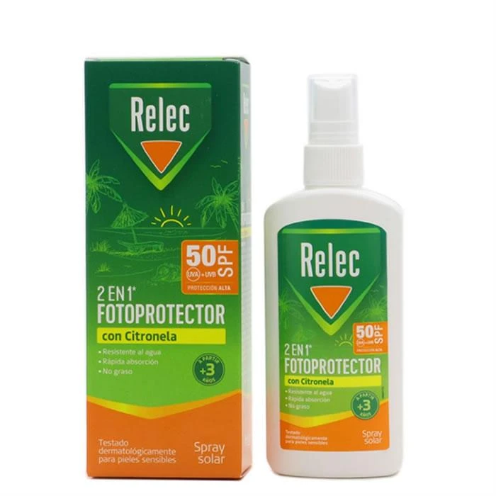 Relec Photoprotector 2 in 1 Citronella purškiamas apsauginis losjonas nuo saulės su Spf50 100ml