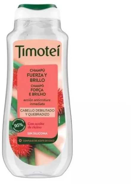Timotei Champú Fuerza y Brillo Con Aceite De Ricino y Coco Para Cabello Débil y Quebradizo, 300 ml