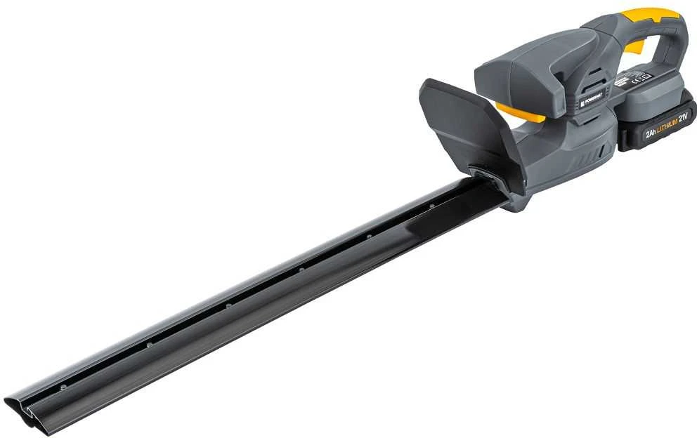 Powermat Akumuliatorinės gyvatvorių žirklės, 21V maitinamos akumuliatoriumi, 450mm ašmenų ilgis, su 2x 2Ah akumuliatoriais, sodo priežiūrai, krūmų formavimui ir topiarui
