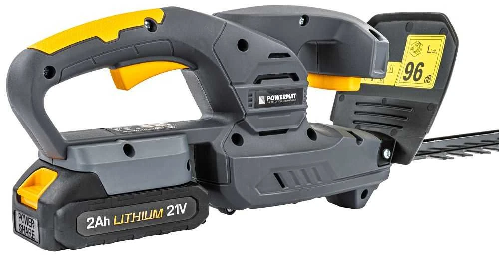 Powermat Akumuliatorinės gyvatvorių žirklės, 21V maitinamos akumuliatoriumi, 450mm ašmenų ilgis, su 2x 2Ah akumuliatoriais, sodo priežiūrai, krūmų formavimui ir topiarui