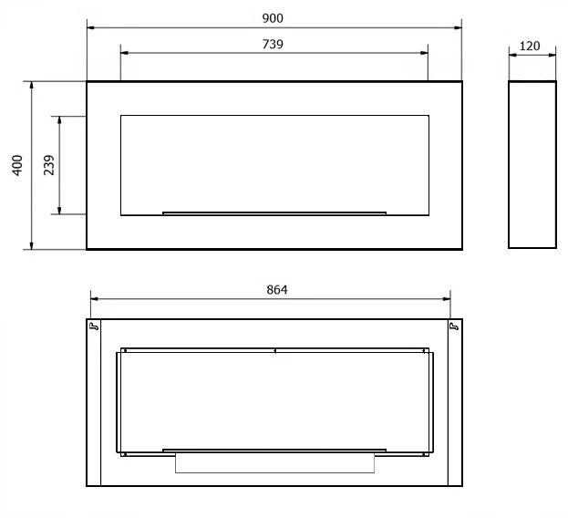BIOHEAT 90x40 GLASS Juodas biožidinys pakabinamas juodas