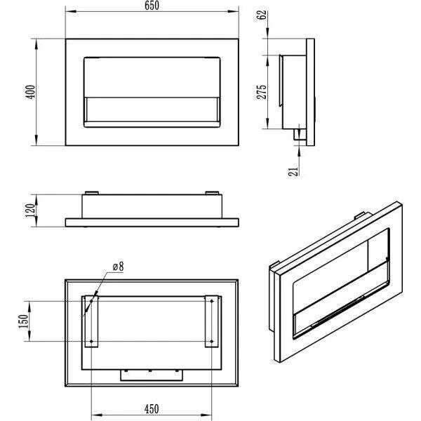 BIOHEAT SLIM 65x40 TUV Juodas GLASS biožidinys įmontuojamas su stiklu mat juodas