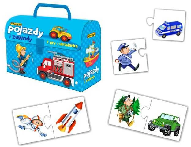 Dėlionė „Adamigo“ žaidimų skrynia, transporto priemonės ir profesijos – 6472