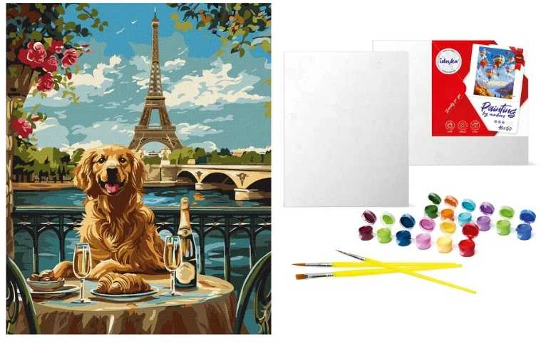 Art Active Ideyka tapybos pagal skaičius rinkinys Retriever in Paris KHO6627 40x50 AP0060