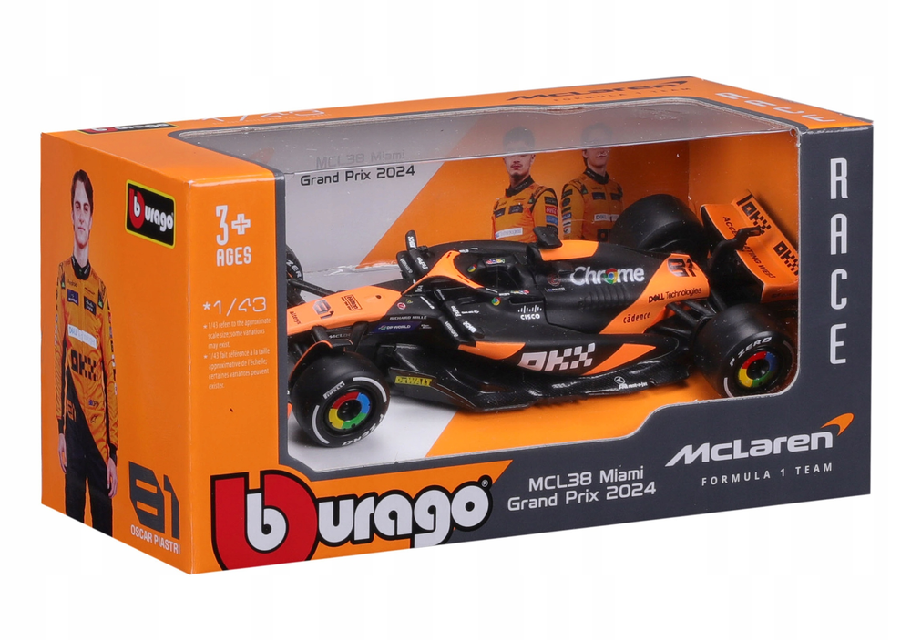 Formulės 1 bolido modelis Bburago McLaren F1 MCL38 Miami GP #81 Oscar Piastri, 2024, 1:43, 38214_81