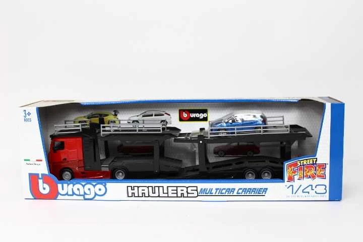 Žaislinis vilkikas Bburago STR Fire Multicar Carrier-Mercedes