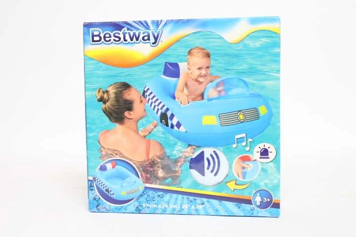 BESTWAY Funspeakers pripučiamas vaikiškas plaustas Police Car su garsu, 97cm x 74cm, 34153