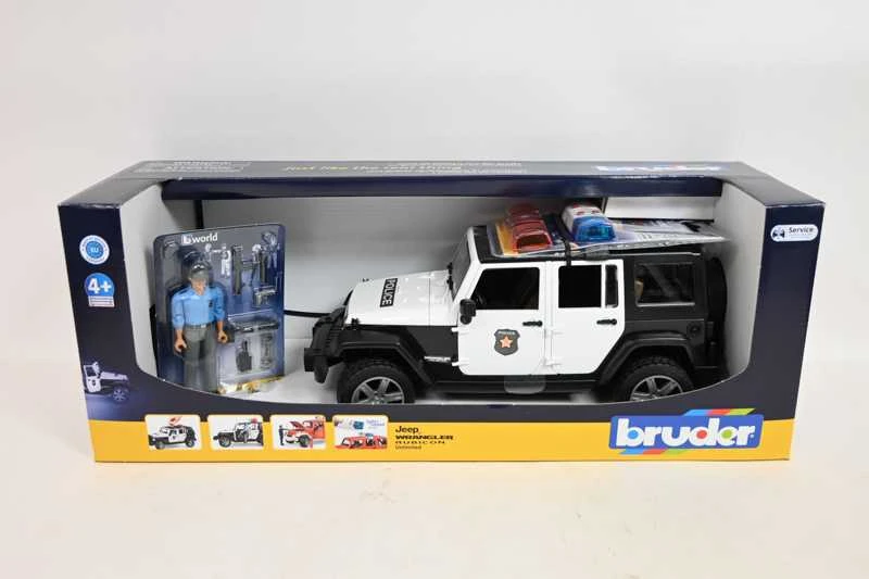 BRUDER policijos džipas Wrangler, su policininku ir priedais, 2526