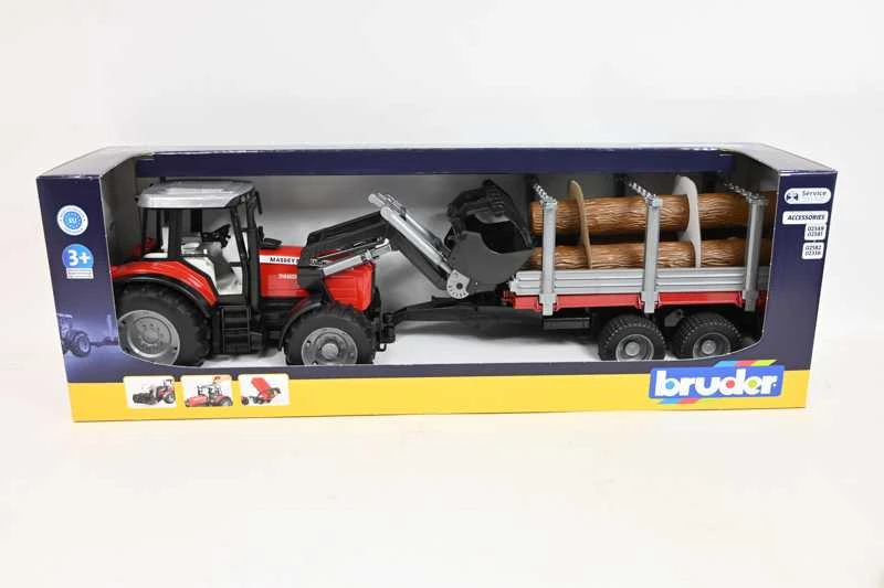 Pojazd BRUDER Massey Ferguson 7480 krautuvas su priekaba rąstams, 2046