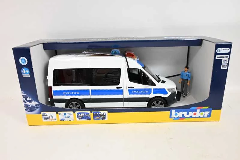 Bruder Rinkinys „Mercedes-Benz Sprinter“ policijos rinkinys su figūrėle ir šviesos/garso moduliu