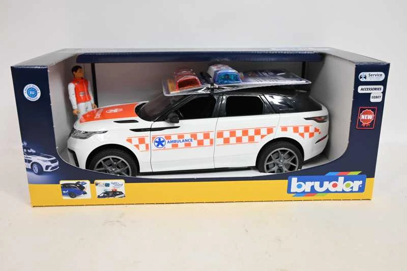 BRUDER 02885 greitosios pagalbos visureigis Range Rover Velar su figūrėle