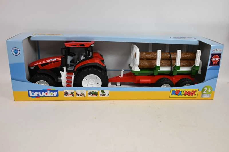 Bruder ROADMAX traktorius su priekaba ir 3 medžių kamienais (03453)