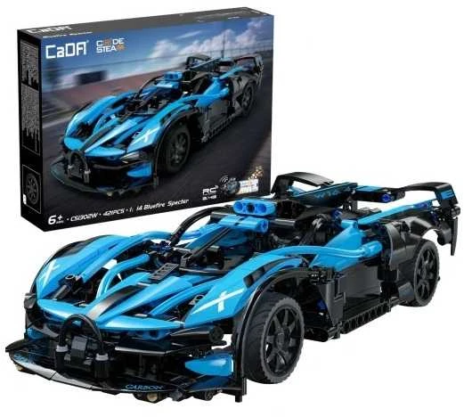 CaDA statybiniai blokai „Racer“ nuotoliniu būdu valdomas lenktyninis automobilis „Bluefire Spectre“ sportinis automobilis, 421 detalė, RC