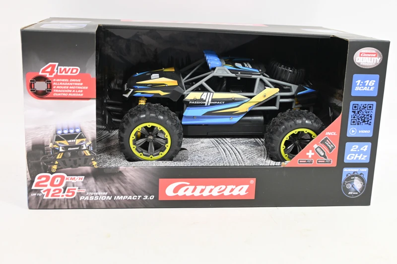 Radijo bangomis valdomas Carrera RC visureigis 1:16 juodai baltas
