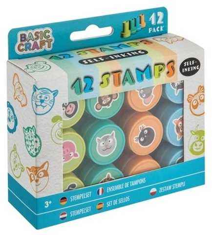 Grafix Antspaudai vaikams, 12 vnt. ANIMALS savaiminio rašalo Moxy antspaudų rinkinys