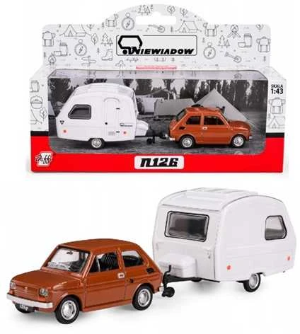 Daffi Carm Modeliukas 1:43 Fiat 126p + Niewiadów caravan, rudos spalvos