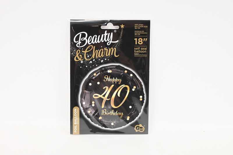 GoDan Balon foliowy Happy 40 Birthday juoda-auksinė 45cm