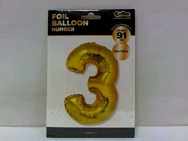 Balon cyfra 3 85 cm auksinė GODAN