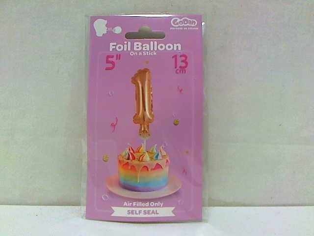 Balon foliowy 13 cm na patyku cyfra 1 auksinė GODAN BC-5RZ1