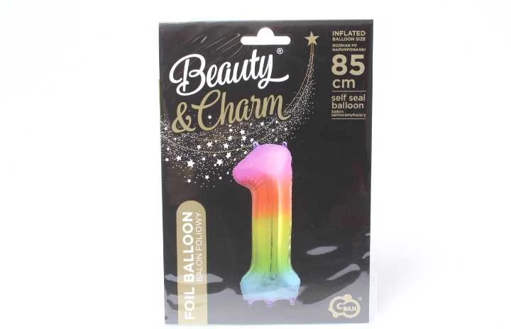 GoDan Balon foliowy cyfra 1 tęczowy - 85 cm - 1 vnt. universalus