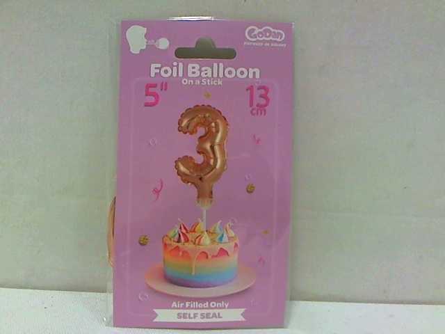 Balon foliowy 13 cm na patyku cyfra 3 auksinė GODAN BC-5RZ3