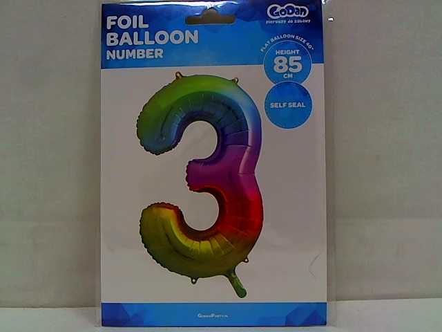GoDan Balon foliowy cyfra 3 tęczowy - 85 cm - 1 vnt. universalus