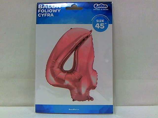 GoDan Balon foliowy cyfra "4" jasny róż 92cm