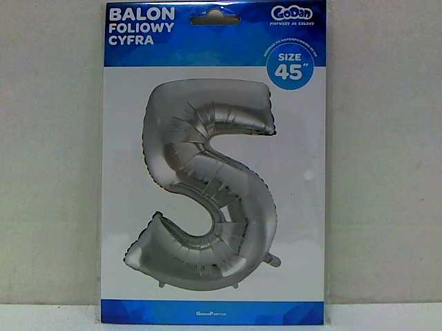 GoDan BALON foliowy Cyfra 5 sebrna 85 cm