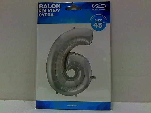GoDan BALON foliowy Cyfra 6 sebrna 85 cm