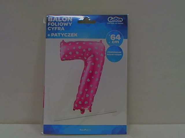 GoDan Balon foliowy Cyfra 7, rožinė w serca, 61 cm