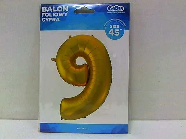 GoDan 9 numerio folijos balionas, auksinis, matinis, 92 cm