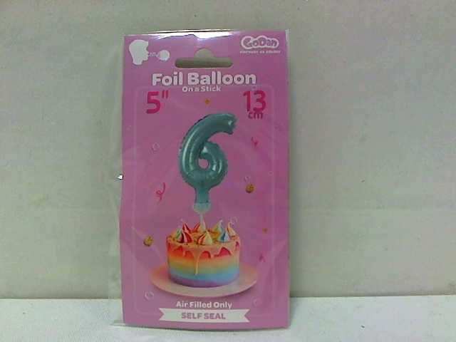 GoDan Balon 13cm foliowy na patyku "6" melsva