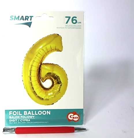 GoDan Folinis balionas skaičius “6” aukso spalvos