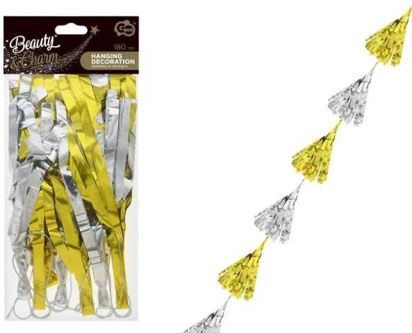 GoDan Vertical Decoration Gold-sidabrinė Fringes 180 cm