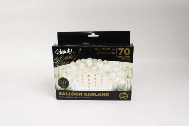Balionų girliandos rinkinys su 70 baltų elementų