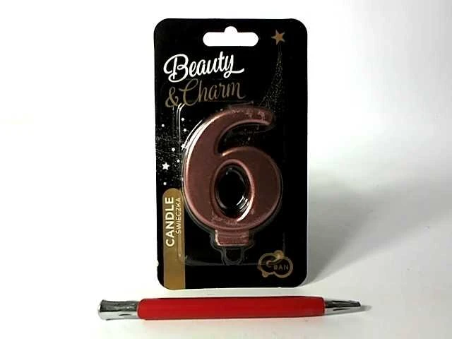 GoDan Świeczka urodzinowa "6" rožinė-auksinė 8cm