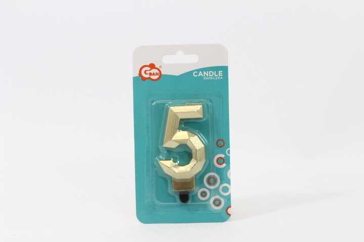 GoDan žvakė Number 5 - deimantas, metalinė auksinė, 7,6 cm