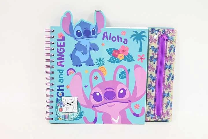Kids Licensing Vaikams skirtas „Euroswan“ – licencijuoti „Rinkinys“ priedai. Kūrybingas pieštukų dėklas, pieštukai, lipdukai | Lilo ir Stitch