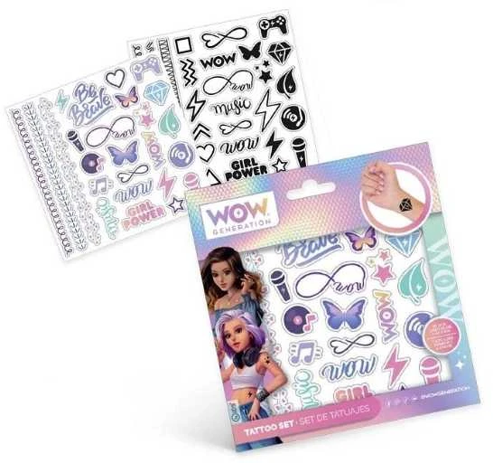 Kids Euroswan Hiszpania WOW Generation tatuiruočių rinkinys 50 vnt. spalvoti ir juodai baltai