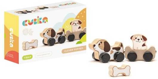 Cubika Medinis žaislas Šuniukai su ratukais