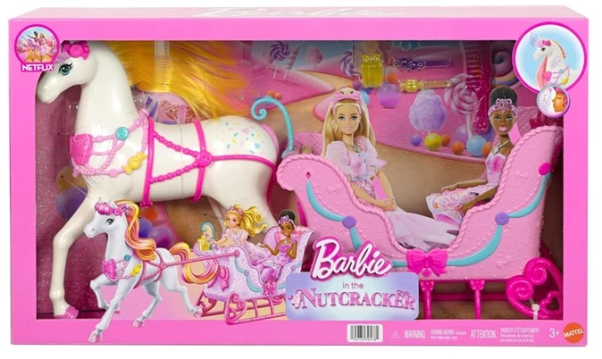 Mattel BARBIE NUTCRACKER LAND OF SWEETS žirgo ir rogių rinkinys - Spragtuko kolekcija (JNH63)