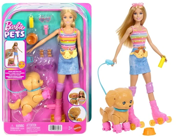 Mattel Lėlė Barbie su riedučiais ir šuniuku