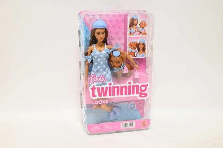 Mattel BARBIE TWINNING LOOKS tamsiaplaukės lėlės ir šunelio rinkinys (JFP38)