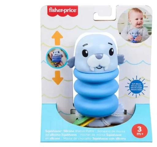 Mattel Zabawka sensoryczna grzechotka kūdikiams Mors su silikonową sprężynką