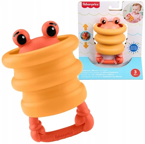 Mattel Sensorinis žaislas barškutis kūdikiams Krabas su silikonine spyruokle