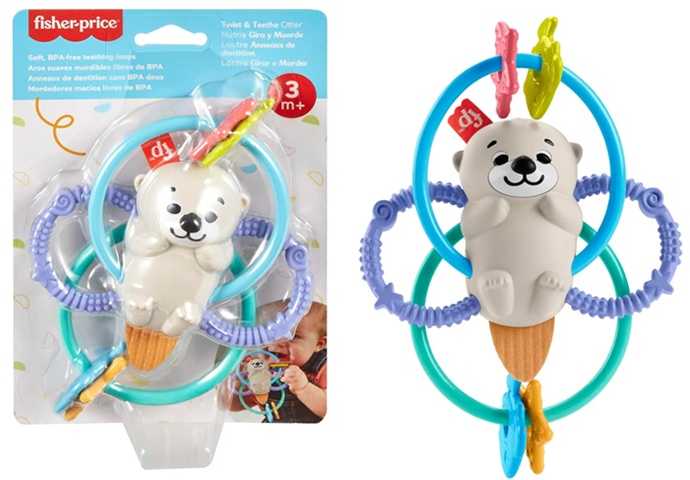 Fisher-price kramtukas su barškučiu, daugiaspalvis, audinys