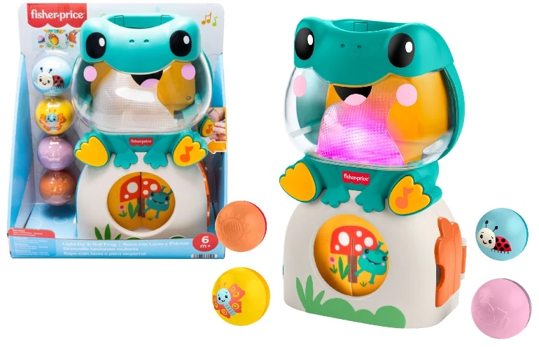 Mattel Interaktyvi šviečianti muzikinė varlė su kamuoliukais, šviesa ir garsu „Fisher Price“