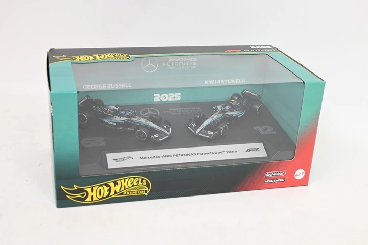 Mattel HOT WHEELS PREMIUM F1 dviejų Mercedes-Benz George Russel ir Kimi Antonelli bolidų rinkinys (JMM93)