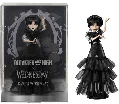 Žaislinė lelė Mattel „Monster High X Wednesday“ Trečiadienė su juoda suknele, 27 cm